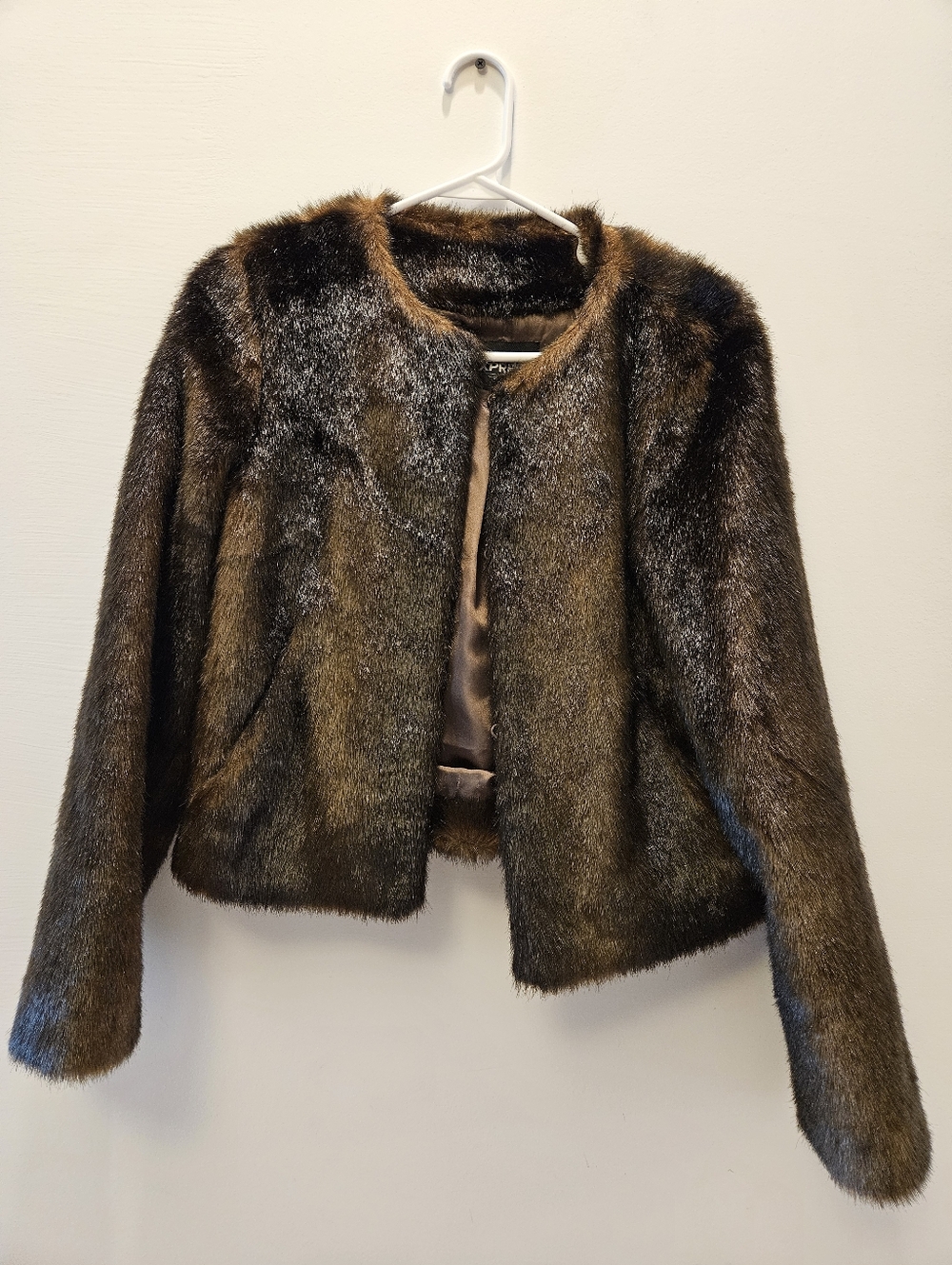 Express Women's Faux Fur Brown Cropped Jacket